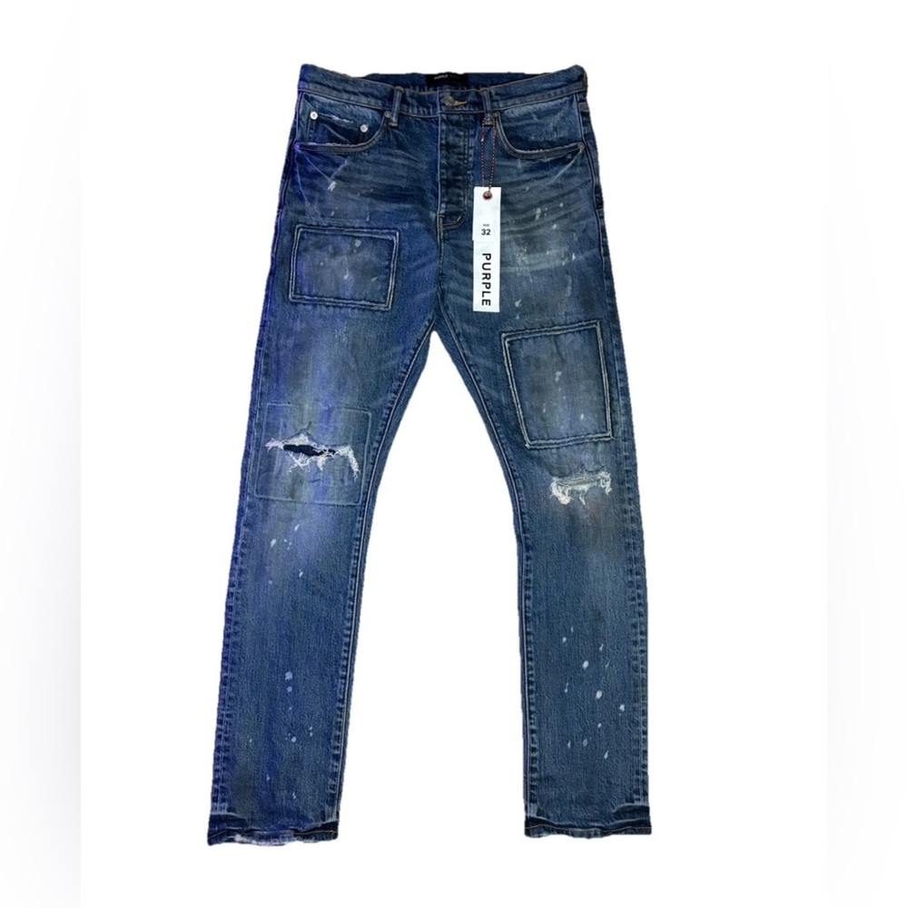 Purple Brand P005 Jeans Size 32 Slim Fit Blue Distressed Paint Splatter Like New